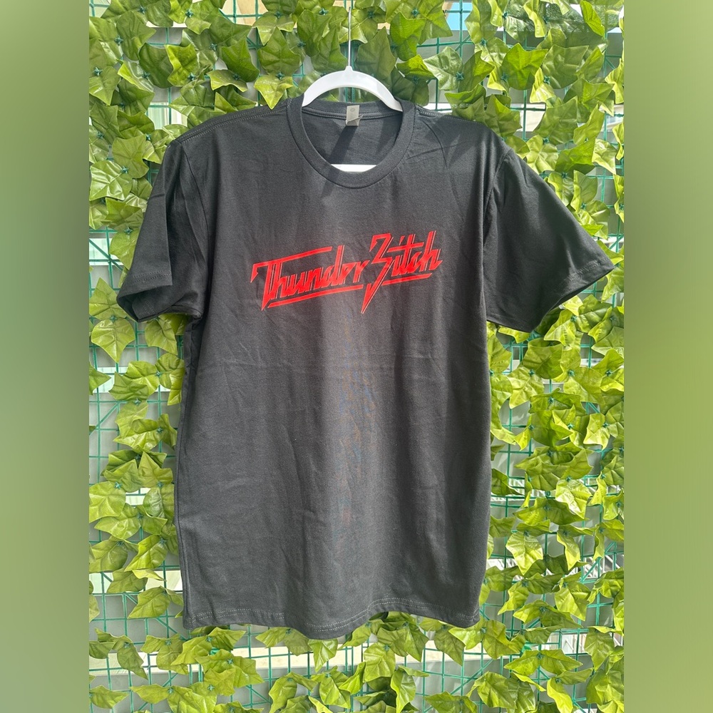 Black men tshirt with red letters